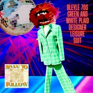𝅺BLEYLE GREEN AND WHITE PLAID DESIGNER LEISURE SUIT